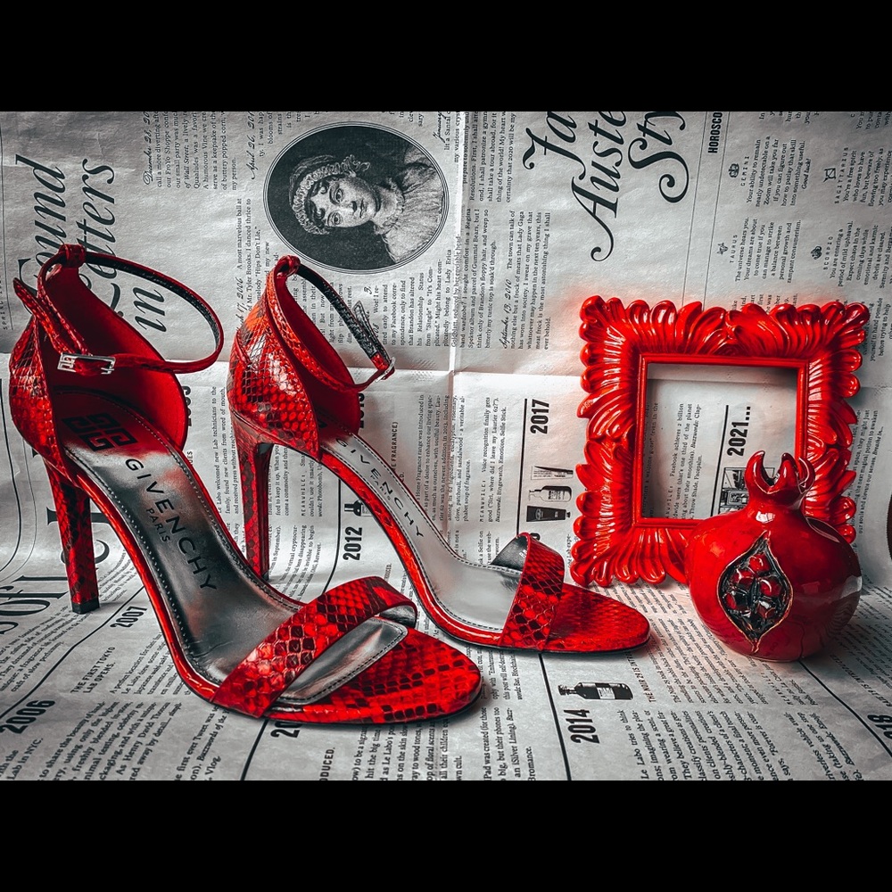 Givenchy Women's Red Ankle-strap Python Sandals